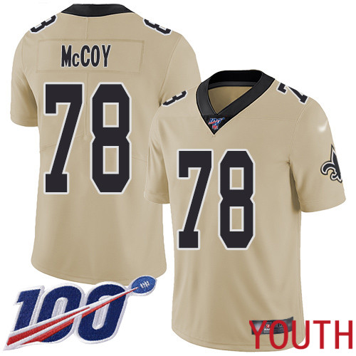 New Orleans Saints Limited Gold Youth Erik McCoy Jersey NFL Football 78 100th Season Inverted Legend Jersey